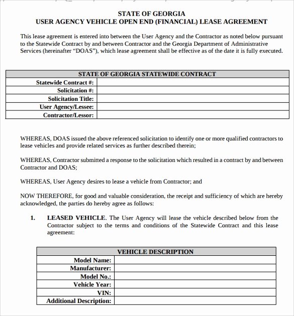 Vehicle Lease Agreement Template Awesome Sample Vehicle Lease Agreement Templates 12 Free