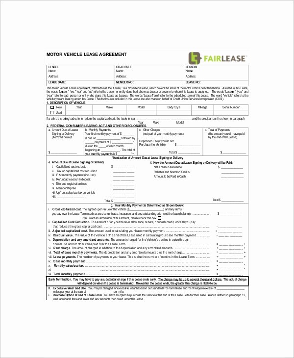 Vehicle Lease Agreement Template Beautiful 11 Sample Vehicle Lease Templates Pages Docs
