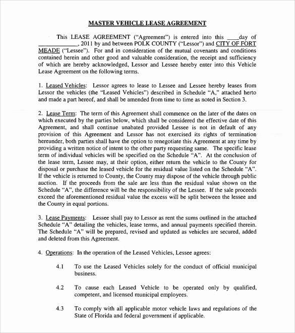 Vehicle Lease Agreement Template Best Of Sample Vehicle Lease Agreement Template 14 Free