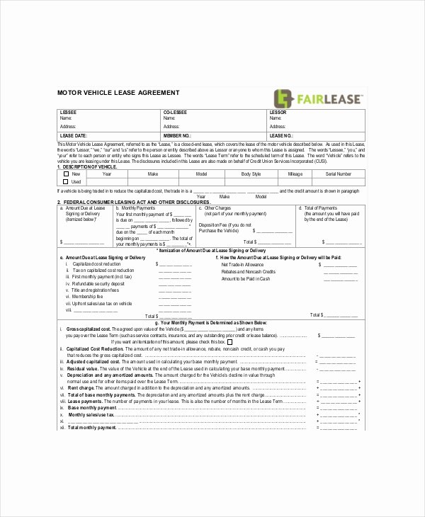 Vehicle Lease Agreement Template Elegant Blank Lease Template 6 Free Word Pdf Documents