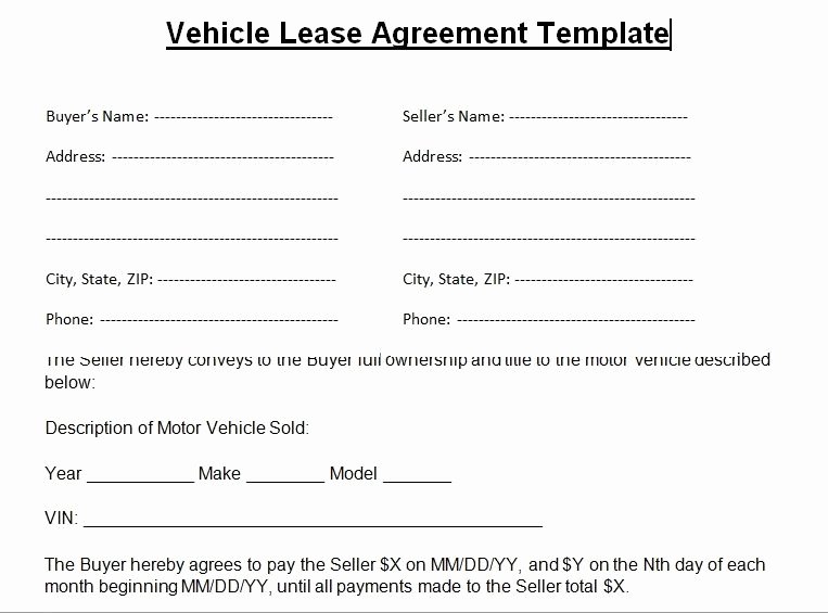 Vehicle Lease Agreement Template Inspirational Blank Vehicle Lease Agreement Template Word