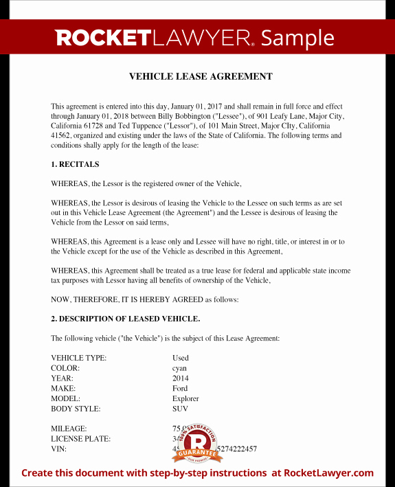 Vehicle Lease Agreement Template Lovely Vehicle Lease Agreement Sample Lease for Cars and Trucks