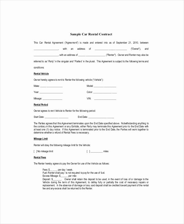 Vehicle Lease Agreement Template Luxury Blank Lease Template 6 Free Word Pdf Documents