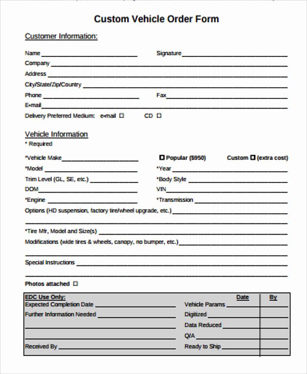 Vehicle Purchase order Template Fresh Sample Vehicle order form 10 Examples In Word Pdf