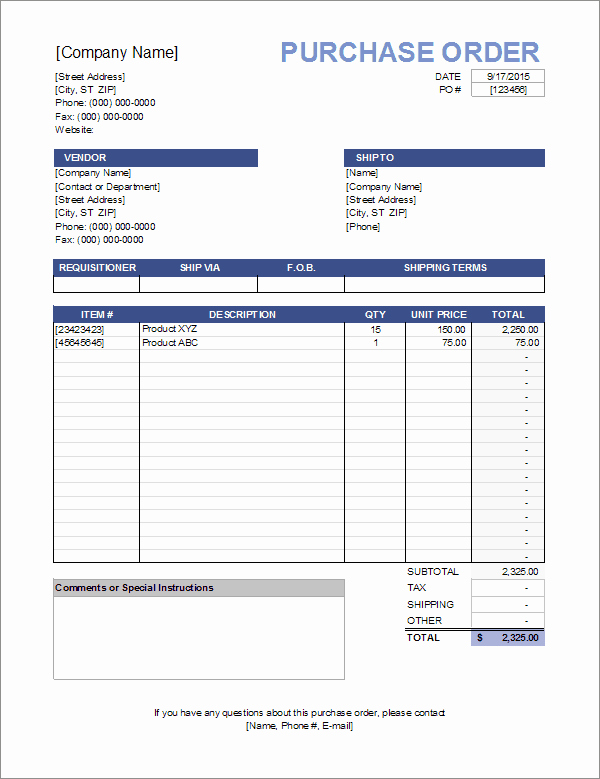 Vehicle Purchase order Template Lovely Purchase order Template
