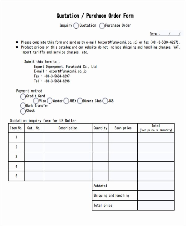 Vehicle Purchase order Template Lovely Purchase Quotation Template 13 Free Word Pdf format
