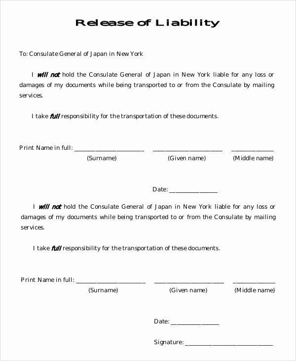 Vehicle Release form Template Beautiful Sample Liability Release form 8 Examples In Pdf Word