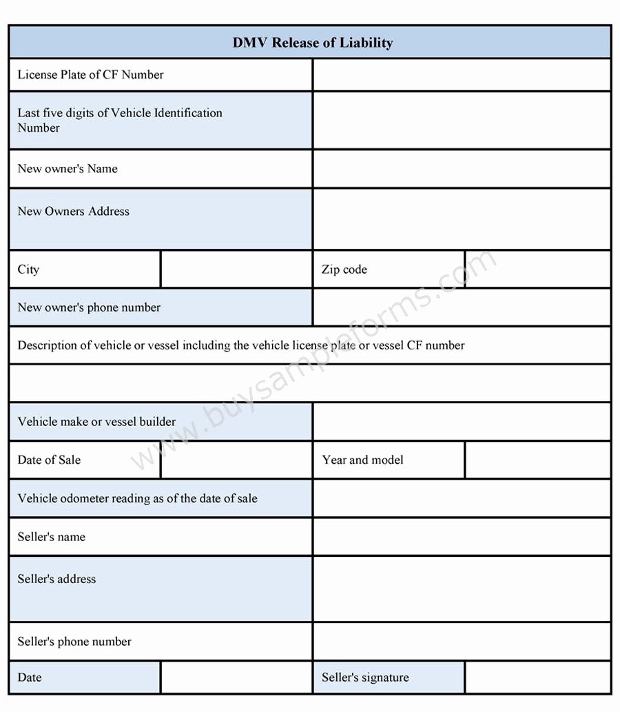 Vehicle Release form Template Elegant Dmv Release Of Liability form Sample forms