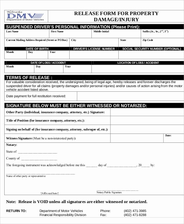 Vehicle Release form Template Fresh Sample Vehicle Release form 9 Examples In Word Pdf
