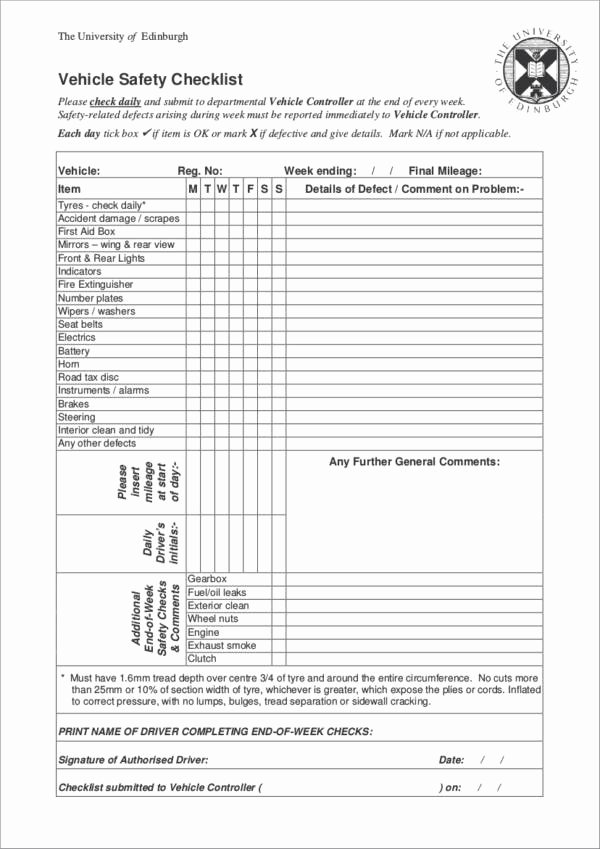 Vehicle Safety Inspection Checklist Template Best Of Free 21 Vehicle Checklist Samples &amp; Templates In Pdf