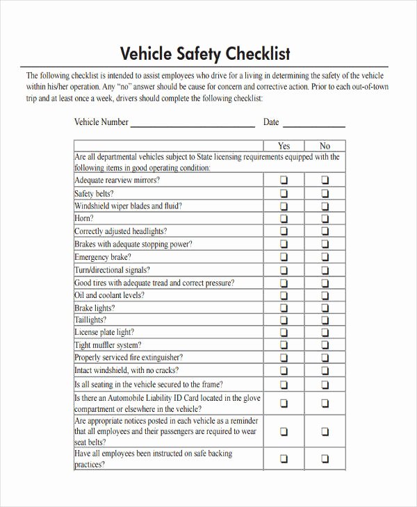 Vehicle Safety Inspection Checklist Template Fresh Free 18 Safety Checklist Examples &amp; Samples In Pdf