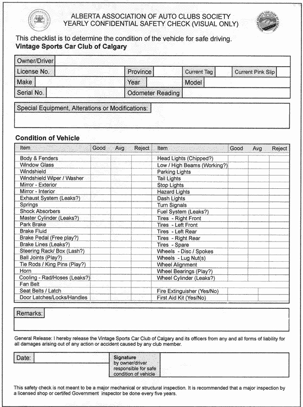 Vehicle Safety Inspection Checklist Template Unique Vsccc Safety Check form