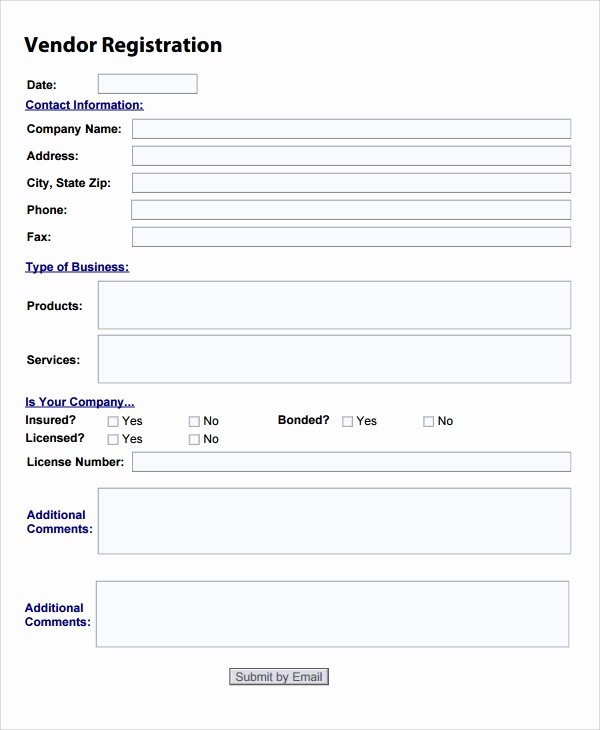 Vendor Application form Template Beautiful Sample Vendor Registration form 8 Documents In Word Pdf
