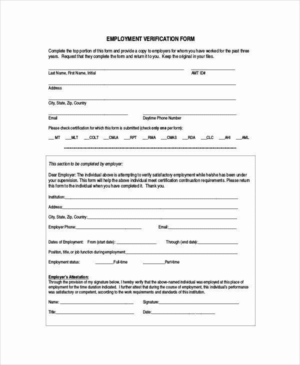 Verification Of Employment form Template Awesome Sample Employment Verification form 6 Documents In Pdf