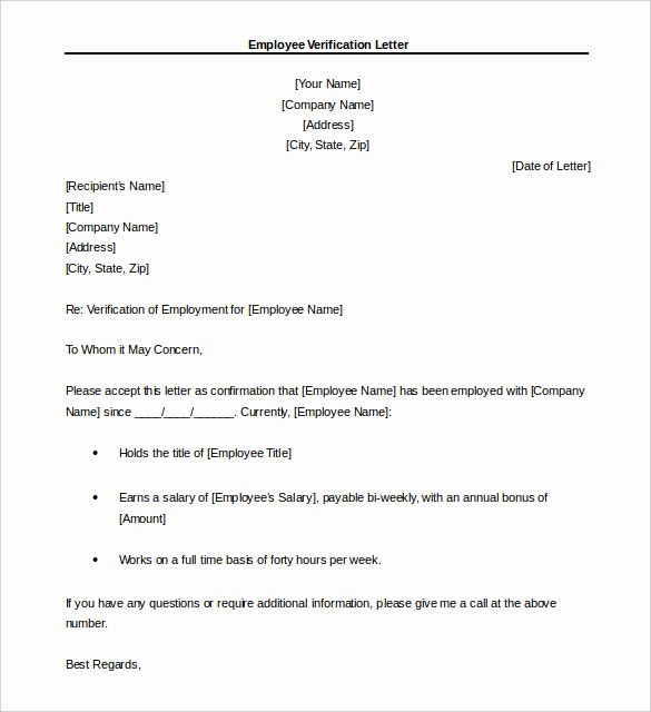 Verification Of Employment form Template Beautiful 15 Letter Of Employment Templates Doc Pdf