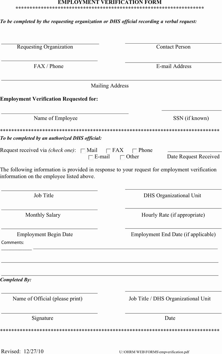 Verification Of Employment form Template Inspirational 4 Employment Verification form Free Download