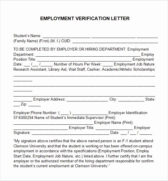 Verification Of Employment form Template Inspirational Employment Verification Letter 14 Download Free