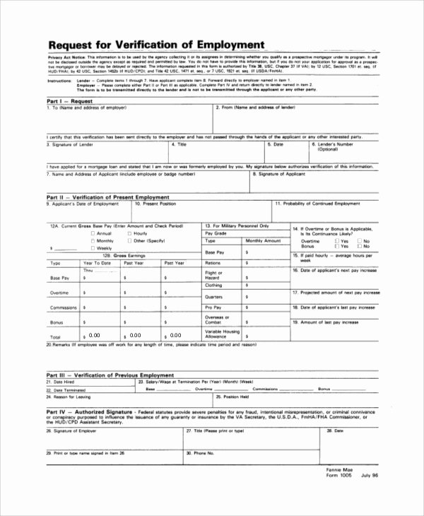 Verification Of Employment form Template Inspirational Sample Employment Verification form 6 Documents In Pdf