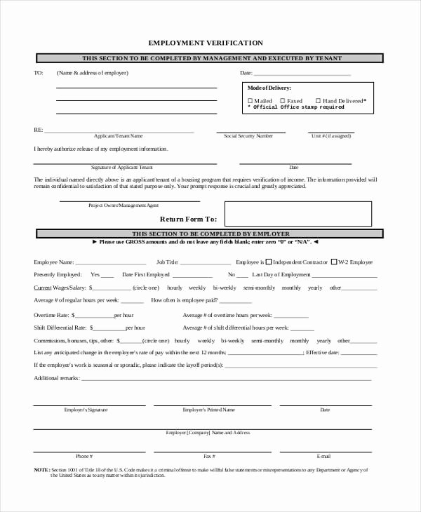 Verification Of Employment form Template Unique Verification form Templates