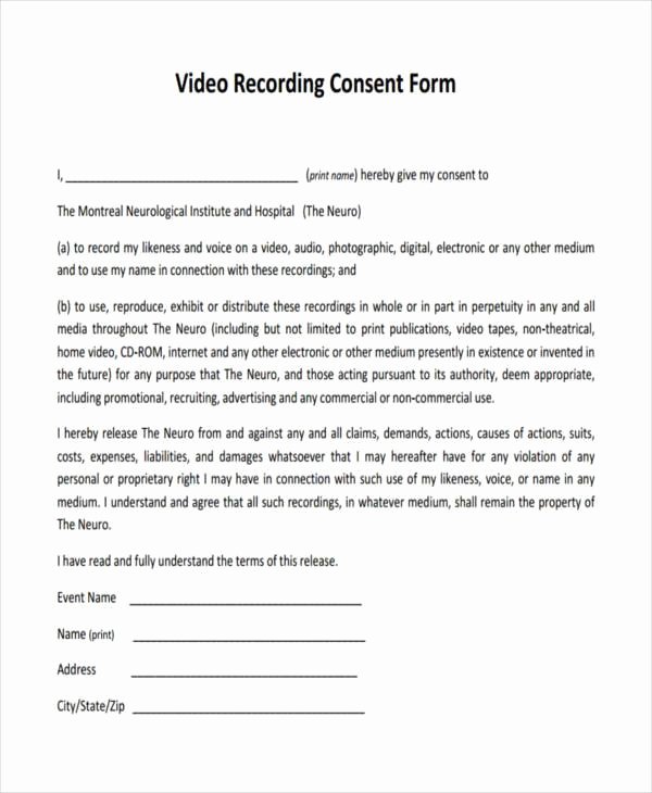 Video Consent form Template Beautiful Free 41 Consent form In Templates