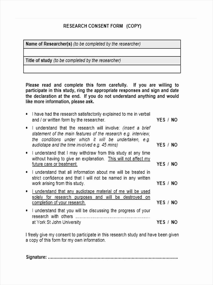 Video Consent form Template Inspirational Research Consent form Template – Cnbam