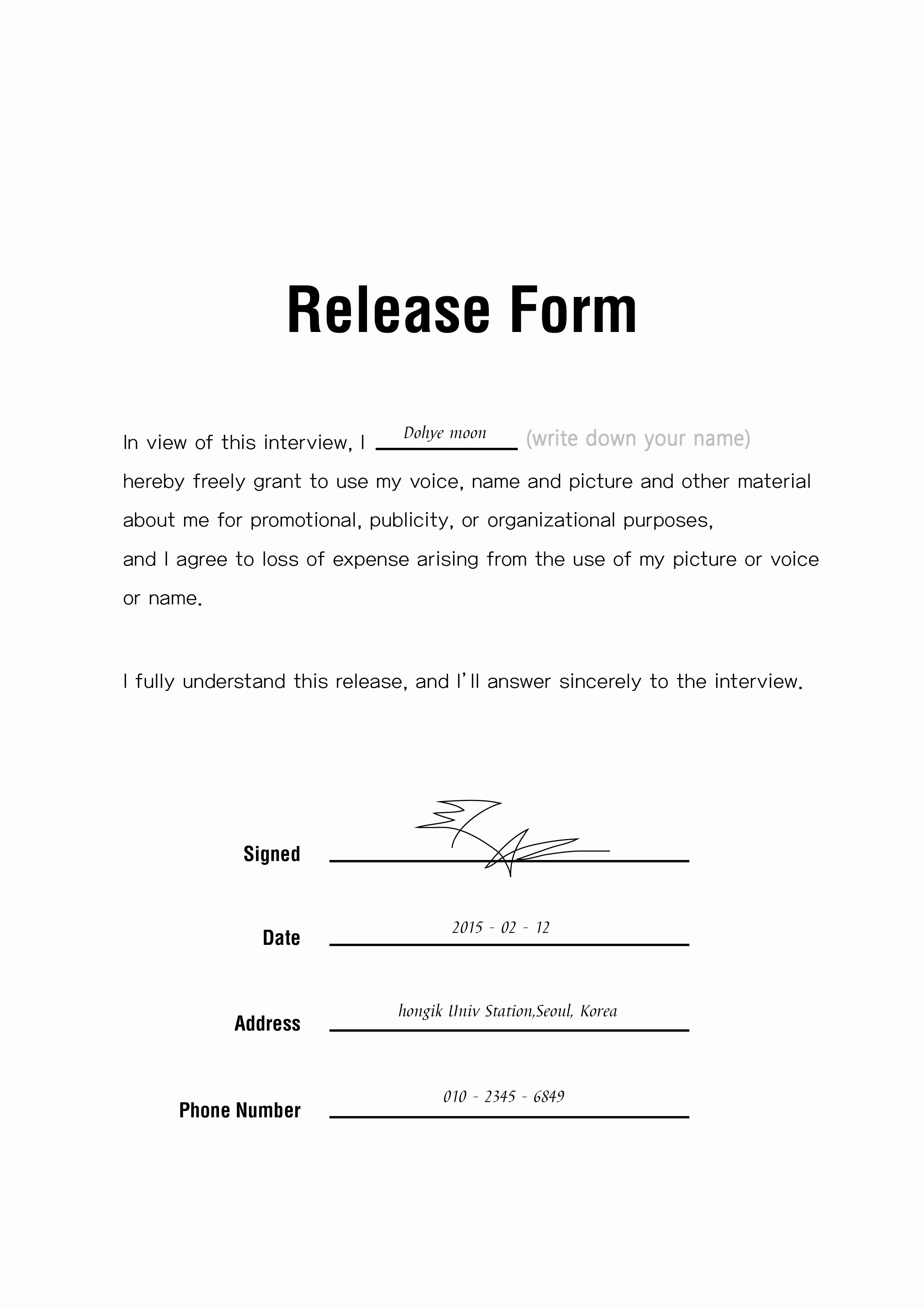 Video Release form Template Lovely Release form