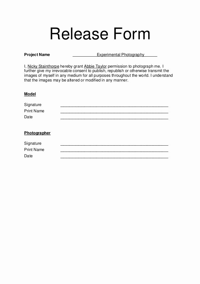 Video Release form Template New Model Release form