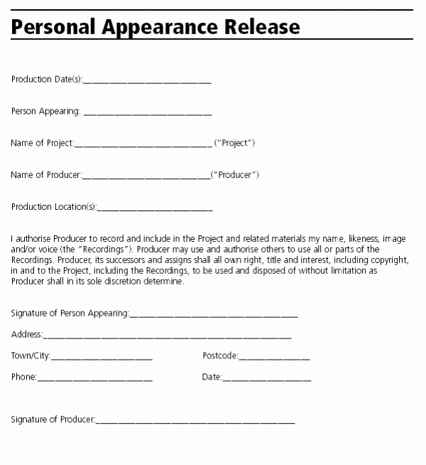 Video Release forms Template New Chapter Personal Appearance Release Video Production