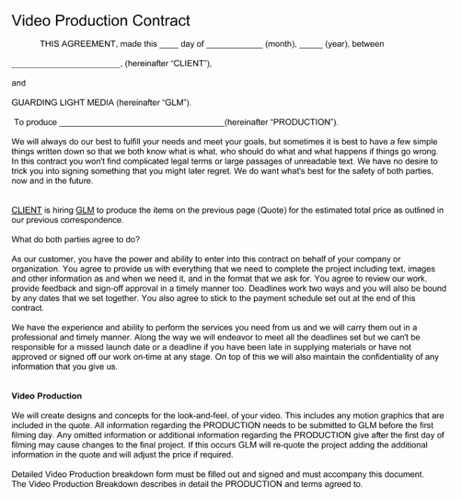 Videography Contract Template Free Inspirational 5 Video Production Contracts Word Excel Templates
