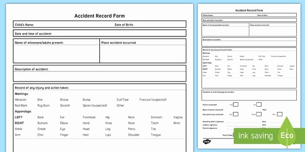 Visitor Log Book Template Awesome Accident Record with Description form Accident Incident