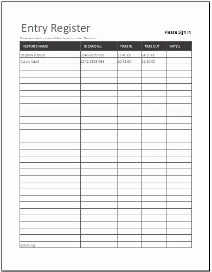 Visitor Log Book Template Fresh Visitor Log Book Template Ms Excel