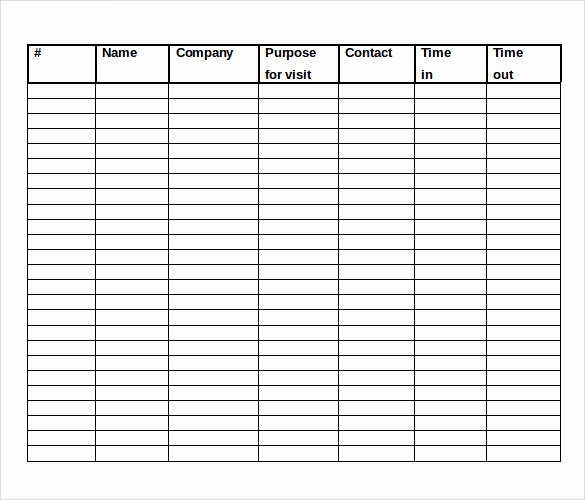 Visitor Log Book Template Unique Visitors Sign In Sheet