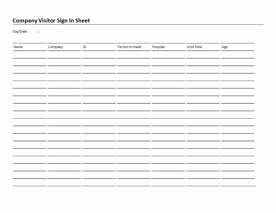 Visitor Sign In Sheet Template Awesome Pany Visitor Sign In Sheet Landscape
