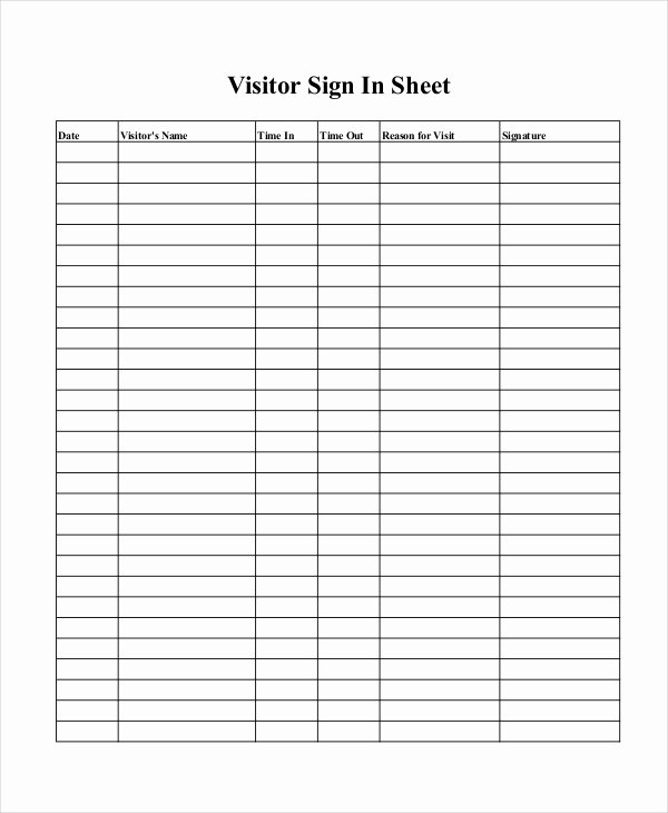 Visitor Sign In Sheet Template Fresh Sign In Sheet 30 Free Word Excel Pdf Documents