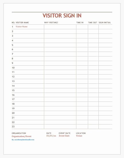 Visitor Sign In Sheet Template Fresh Visitor Sign In Sheet Templates Ms Word