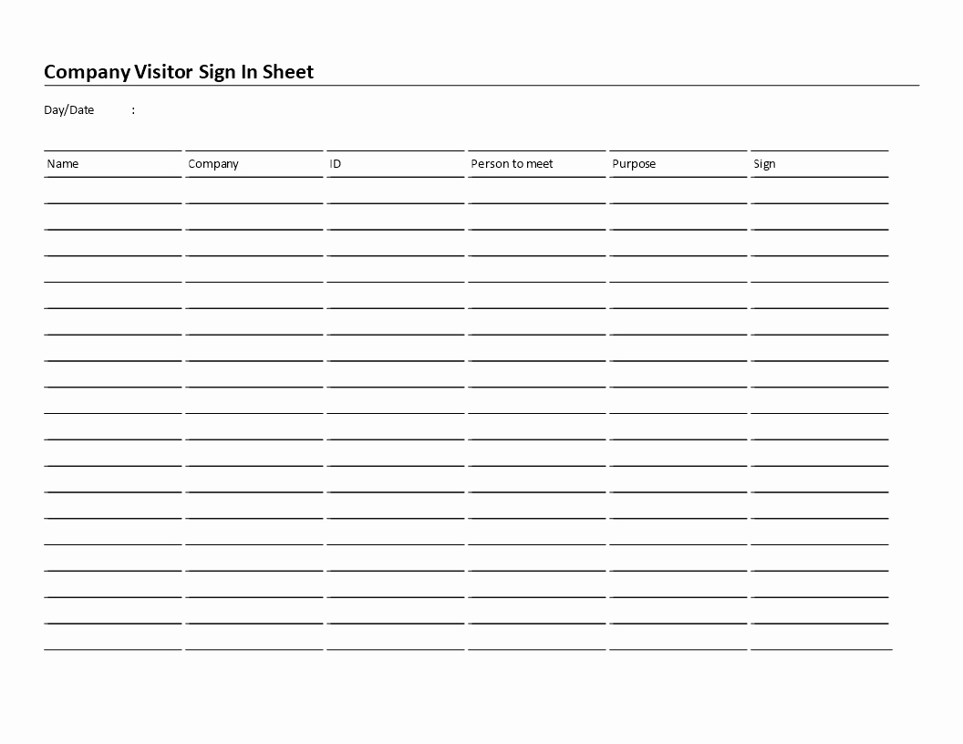 Visitor Sign In Sheet Template Inspirational Business Visitor Sign In Sheet Word Landscape format