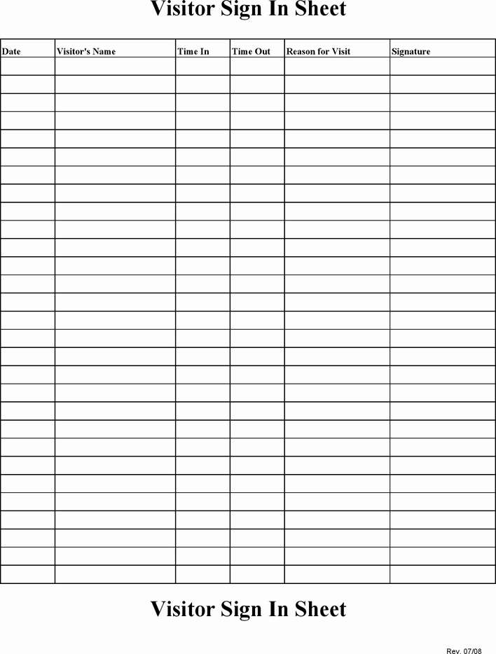 Visitor Sign In Sheet Template Inspirational Free Visitor Sign In Sign Out Sheet Pdf 34kb