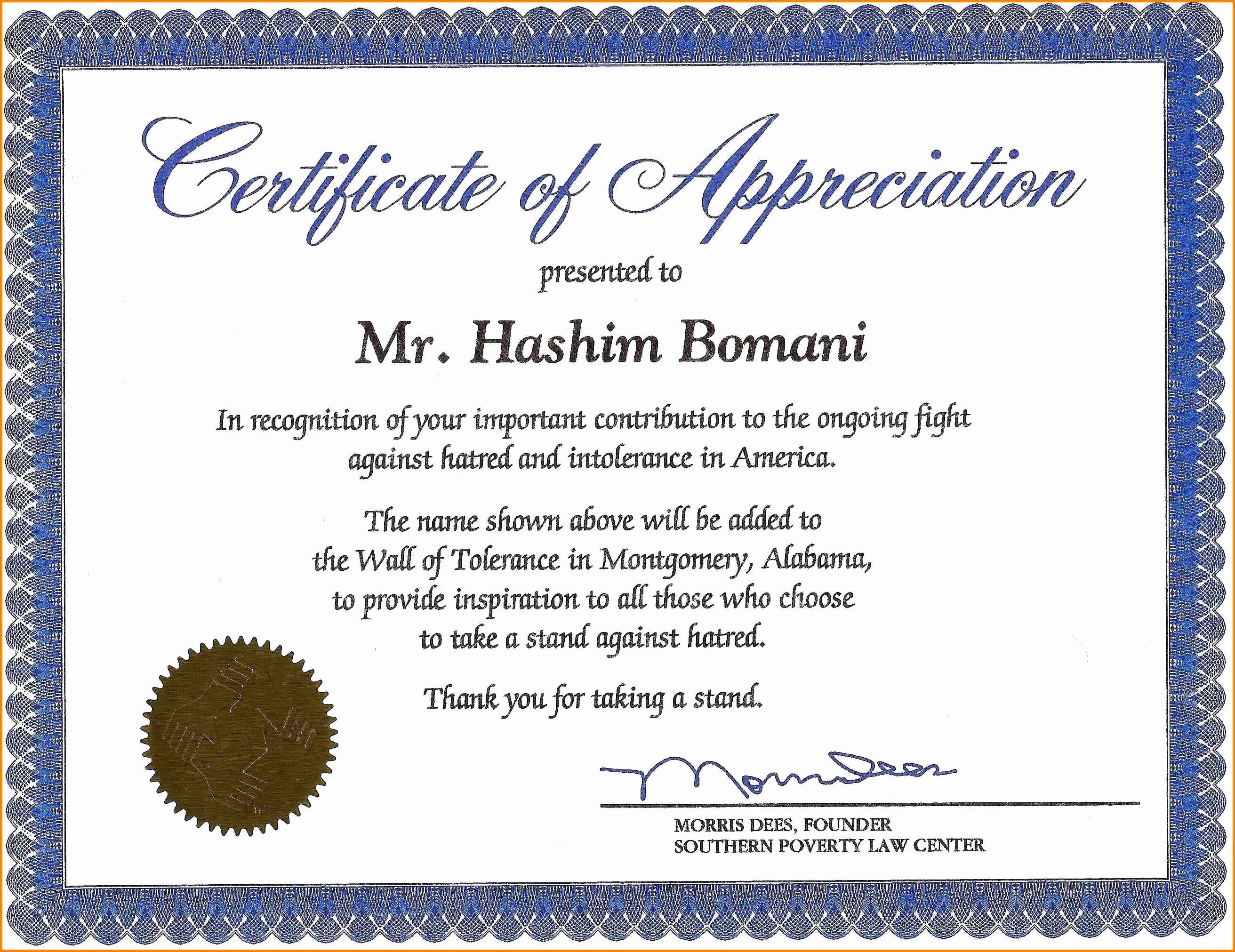 Volunteer Certificate Of Appreciation Template Awesome Certificate Of Recognition Wording Copy Certificate