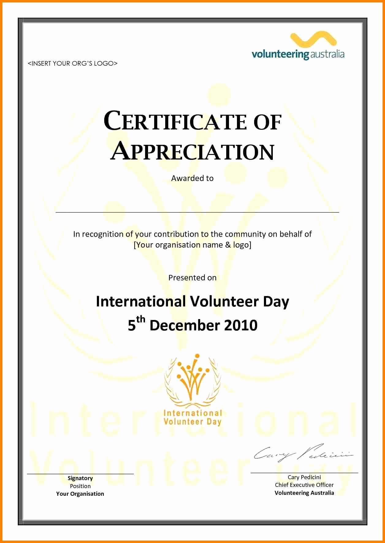 Volunteer Certificate Of Appreciation Template Awesome Volunteer Appreciation Certificate Template