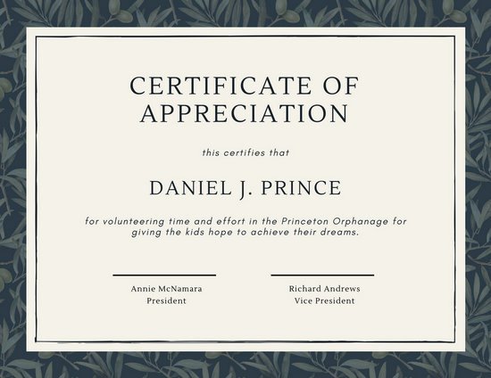 Volunteer Certificate Of Appreciation Template Beautiful Green Olive Tree Leaves Volunteer Appreciation Certificate