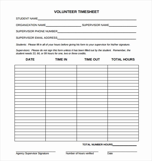Volunteer Hour forms Template Awesome 27 Blank Timesheet Templates – Free Sample Example