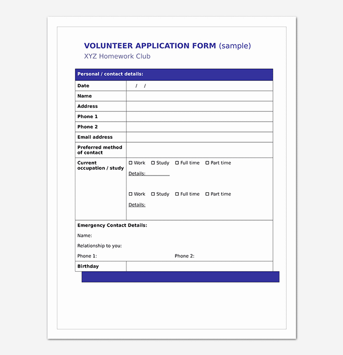 Volunteer Hour forms Template Inspirational Volunteer Application Template 20 forms Doc &amp; Pdf format