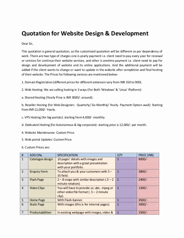 Web Design Quote Template Fresh Quotation for Website Design