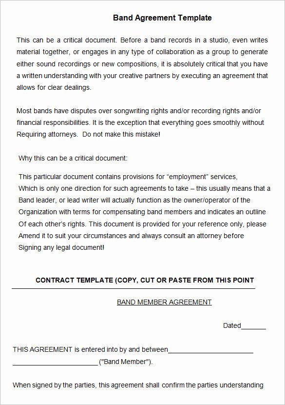 Wedding Band Contract Template New Contract Template Doc