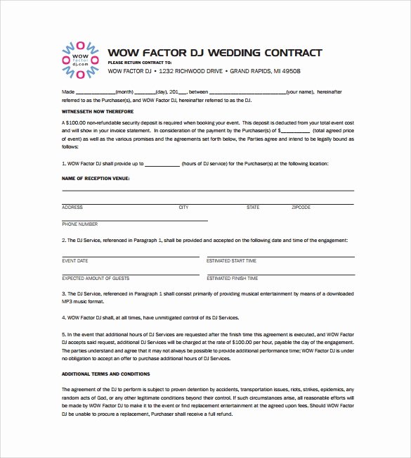 Wedding Dj Contract Template Awesome Free 20 Sample Best Dj Contract Templates In Google Docs