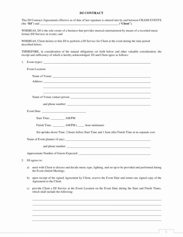 Wedding Dj Contract Template New 12 Dj Service Contract Template Pdf Word
