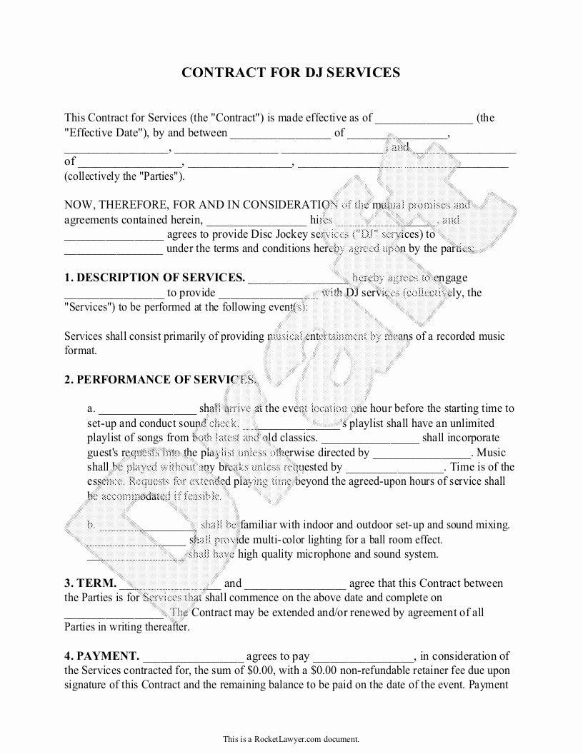 Wedding Dj Contract Template New Dj Contract Template Dj Agreement with Sample D J