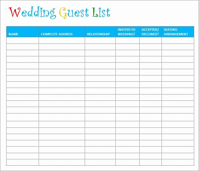 Wedding Guest List Template Fresh Wedding Guest List Template 6 Free Sample Example