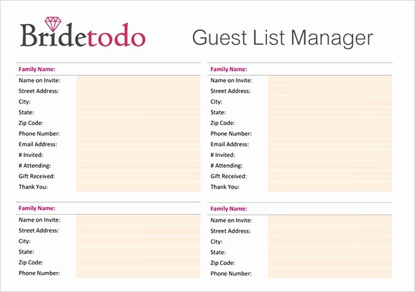 Wedding Guest List Templates Free Elegant 17 Wedding Guest List Templates Pdf Word Excel