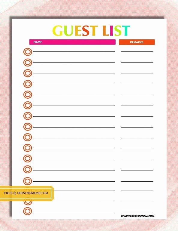 Wedding Guest List Templates Free Inspirational Free Printable Party Planning Template